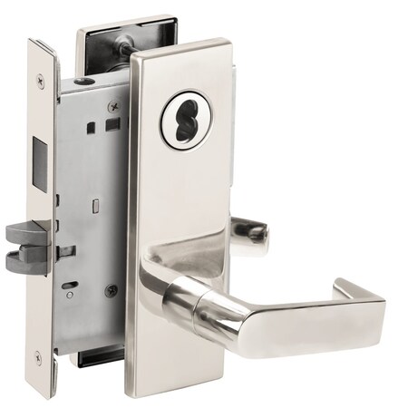 Schlage Corridor Mortise Lock with Deadbolt, 06N Design, FSIC Prep, Less Core, Bright Chrome L9456J 06N 625